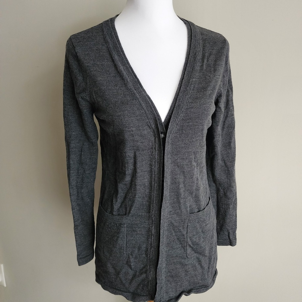 TALBOTS Merino Wool Cardigan Womens XS Luxury Classic Capsule Wardrobe Soft Gray